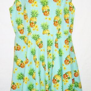 Hawaii Hangover Fit N Flare Dress Lt Blue Halloween Pineapple Skull Print Sz XL